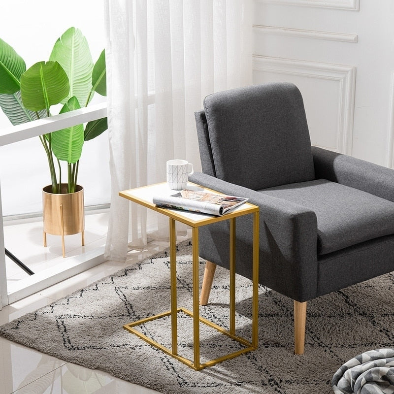 Modern Side End Accent C Table Living Room 20 Inch White Marble Style