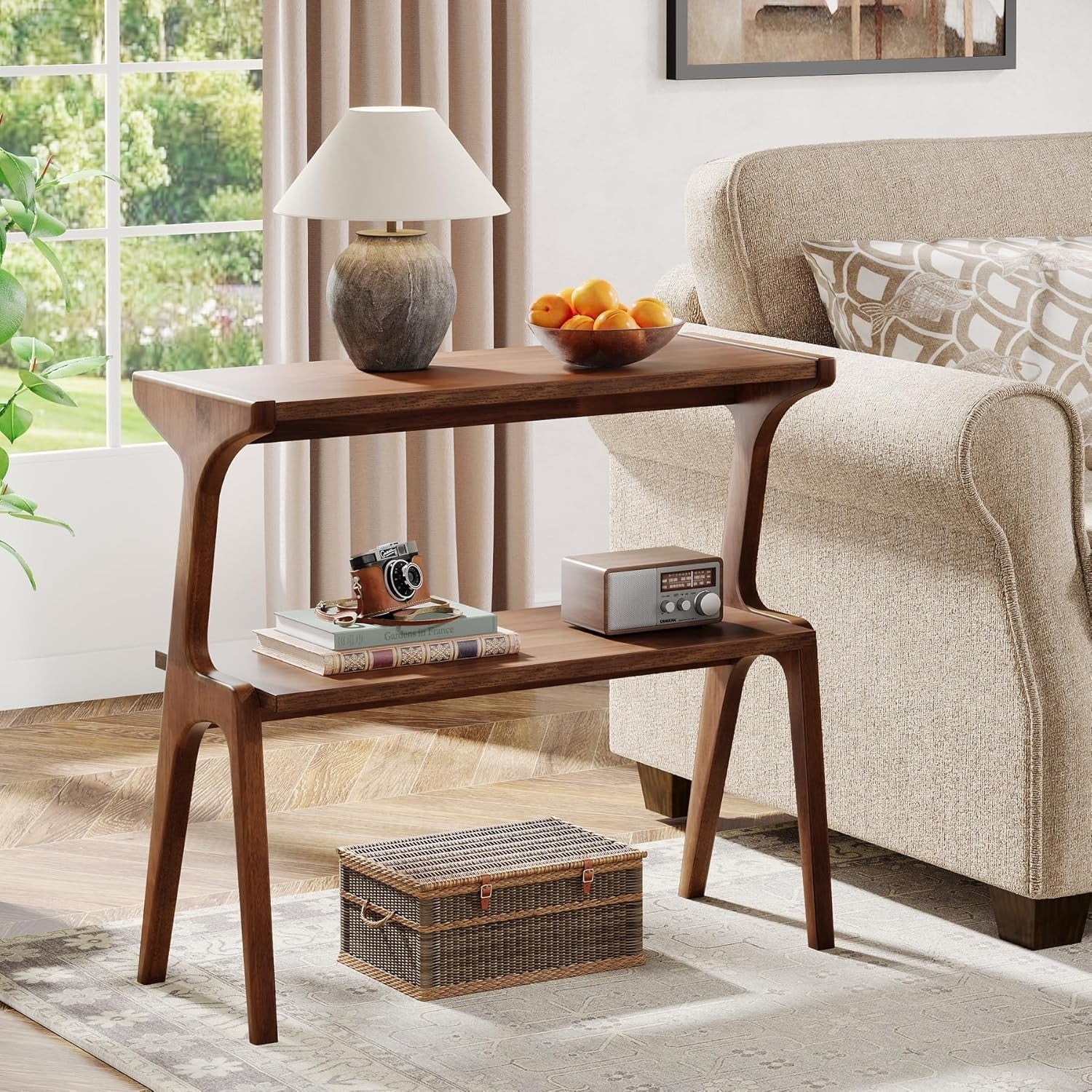 Modern Sidetable With Storage Shelf Sofa End Table With Solid Wood Legs Bedside Table Nightstand For Bedroom Living Room