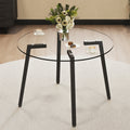 Modern Simple Style Round Transparent Tempered Glass Table Tempered Glass Table Top Black Metal Legs