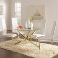 Glass Top Gold Metal Base Leatherette Chairs Modern 5 Piece Dining Set