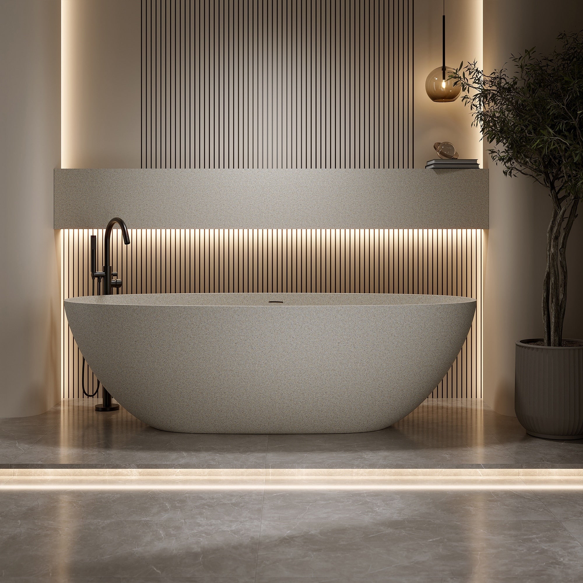 Modern Solid Surface Freestanding Bathtub Deep Soaking Comfort By Gdfstudio