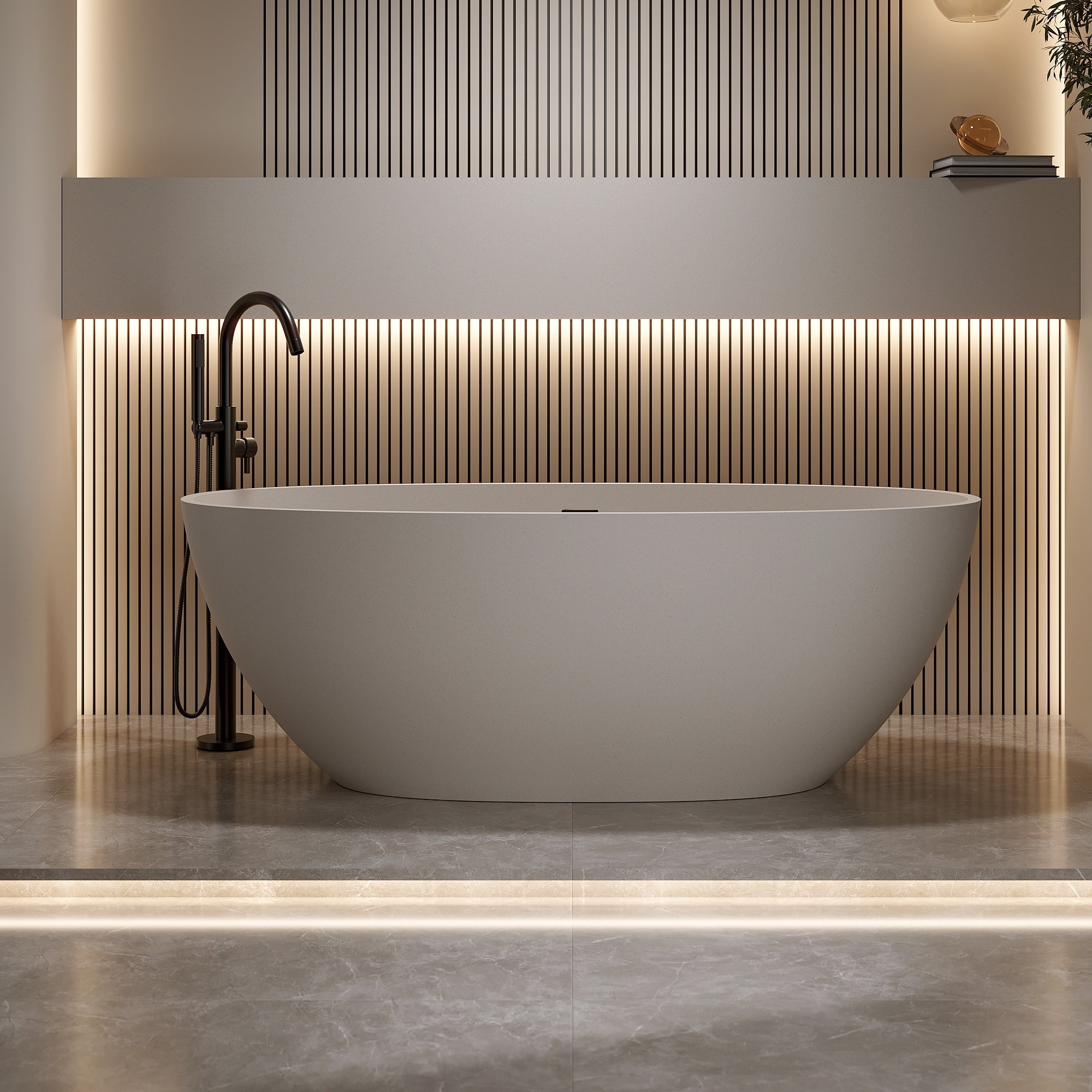 Modern Solid Surface Freestanding Bathtub Luxury Deep Soaking By Gdfstudio