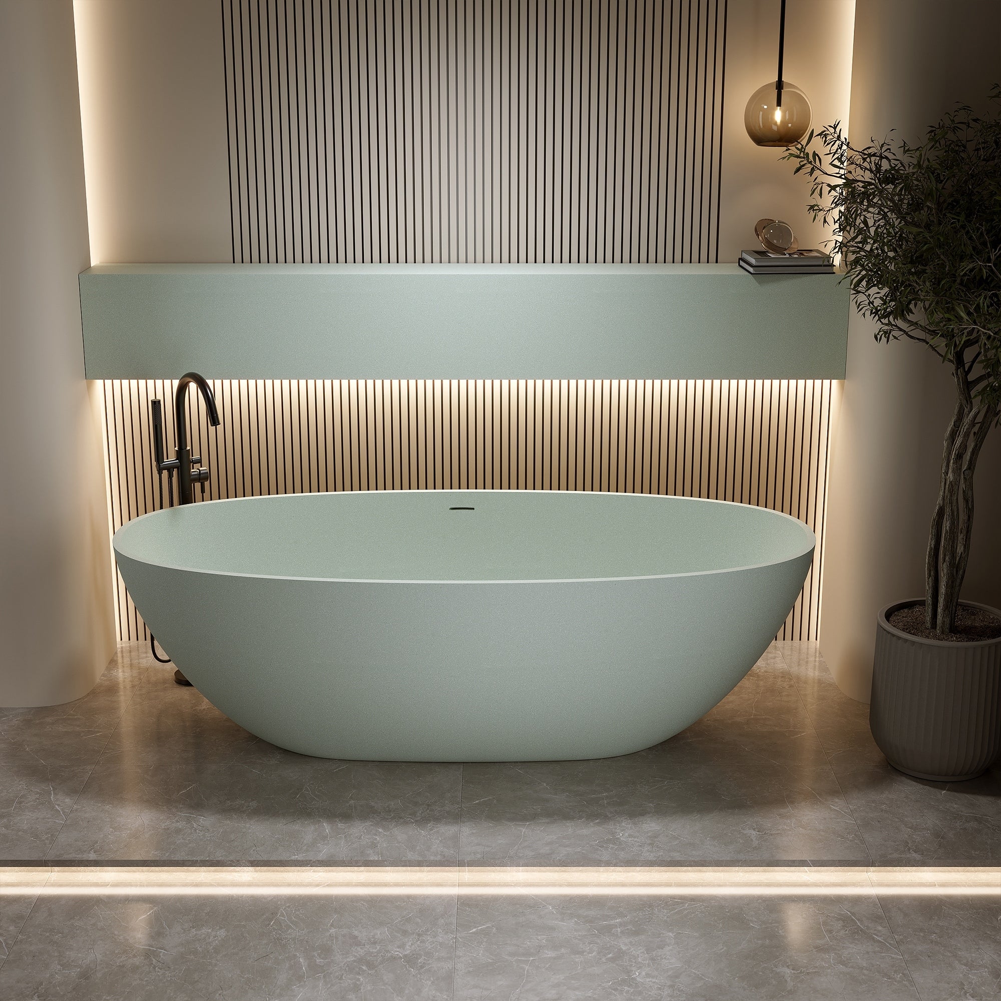 Modern Solid Surface Freestanding Bathtub Luxury Deep Soaking By Gdfstudio