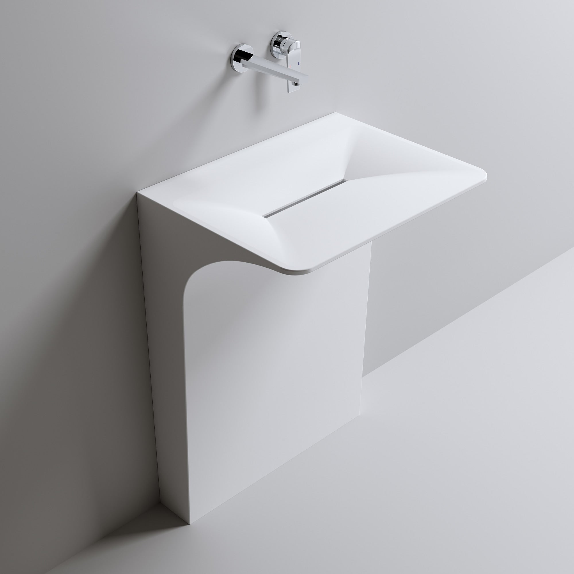 Modern Solid Surface Pedestal Sink Hidden Linear Drain By Gdfstudio Wall Mounted