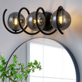 Modern Spiral Globe Vanity Lights With Smoky Gray Seeded Glass Shades