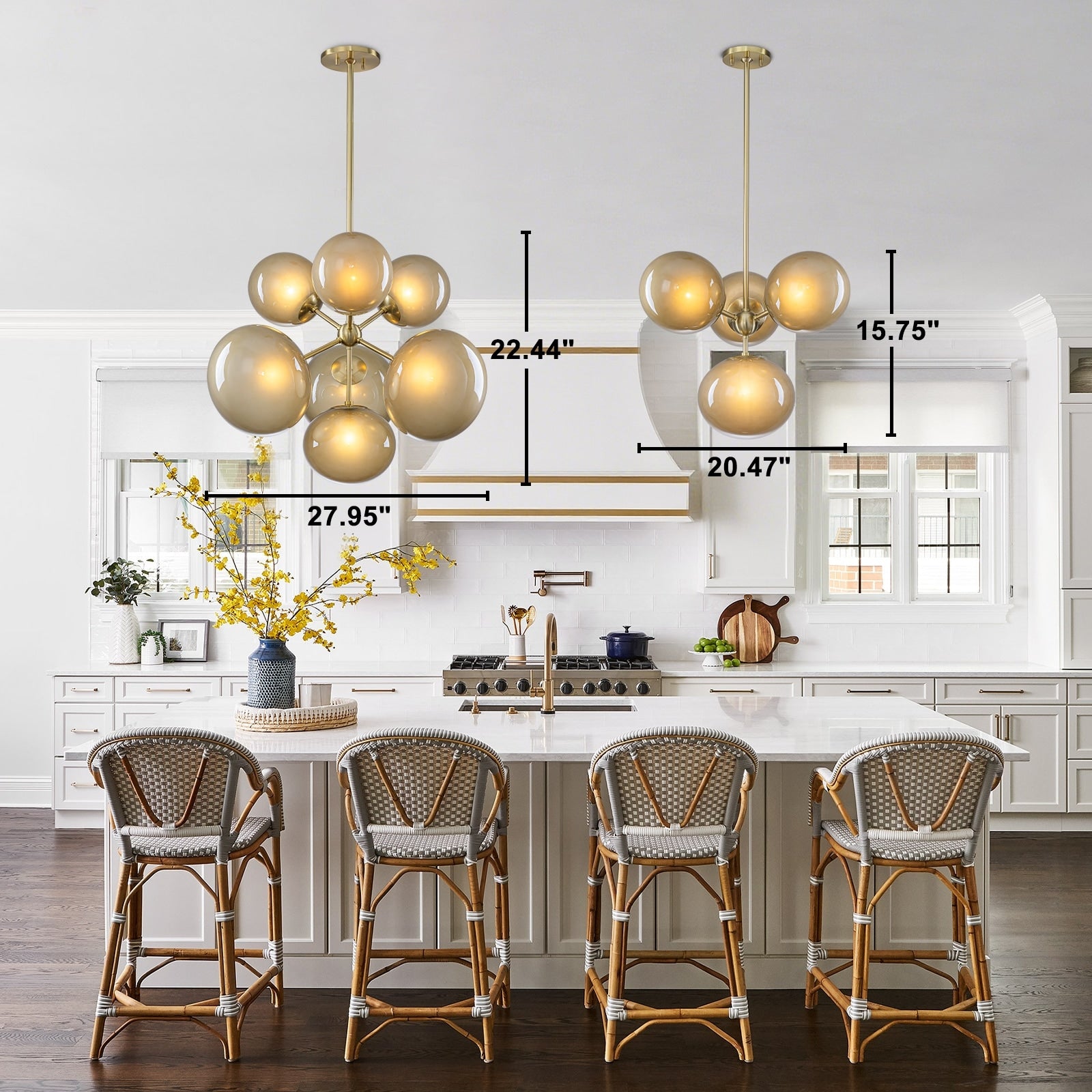 Modern Sputnik Chandelier With Amber Globe Glass Shades