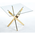 Modern Square Dining Table With Tempered Glass Top Cross Metal Legs Space Saving For Kitchen And Living Room
