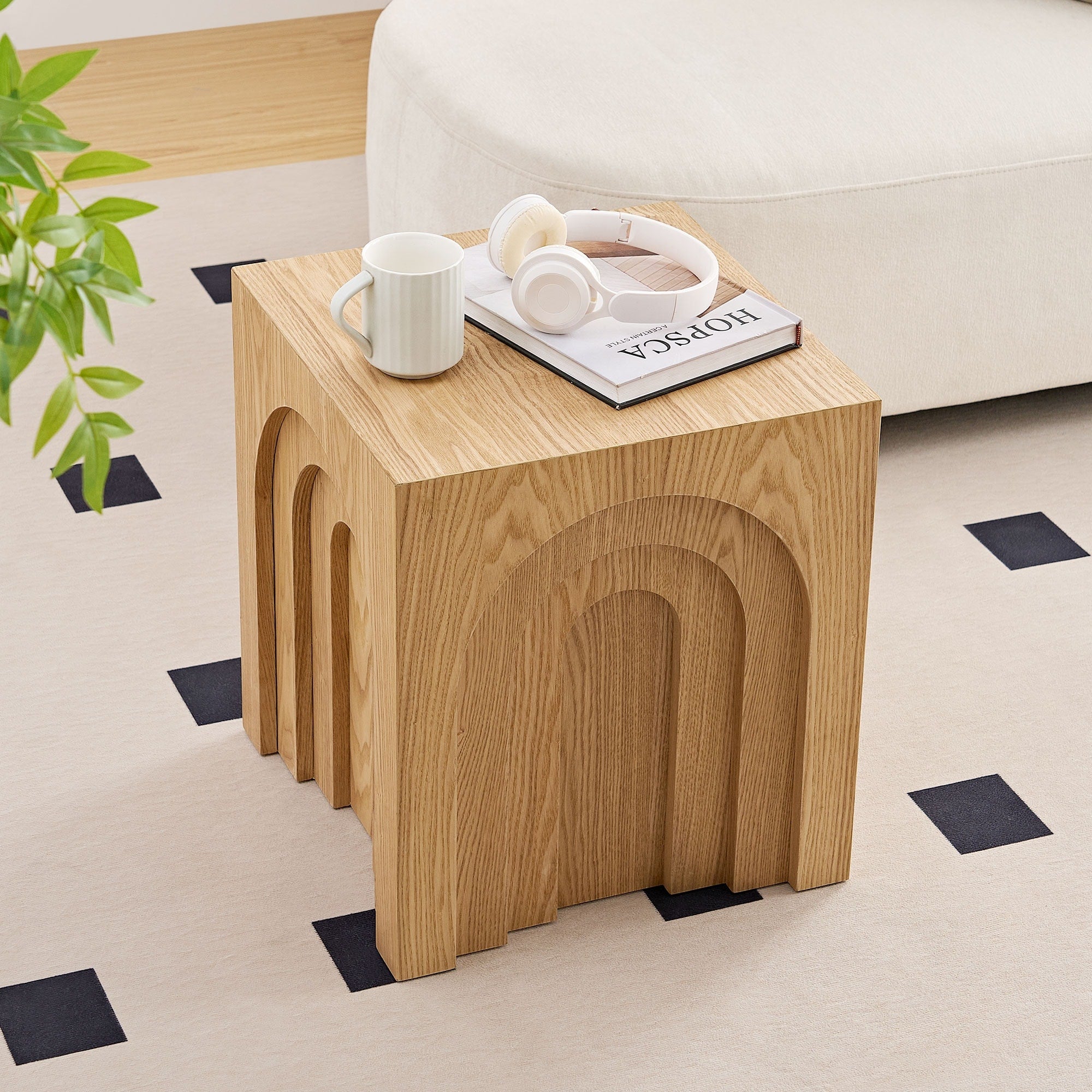 Modern Square Wood Side Table Decorative Accent Table For Small Space