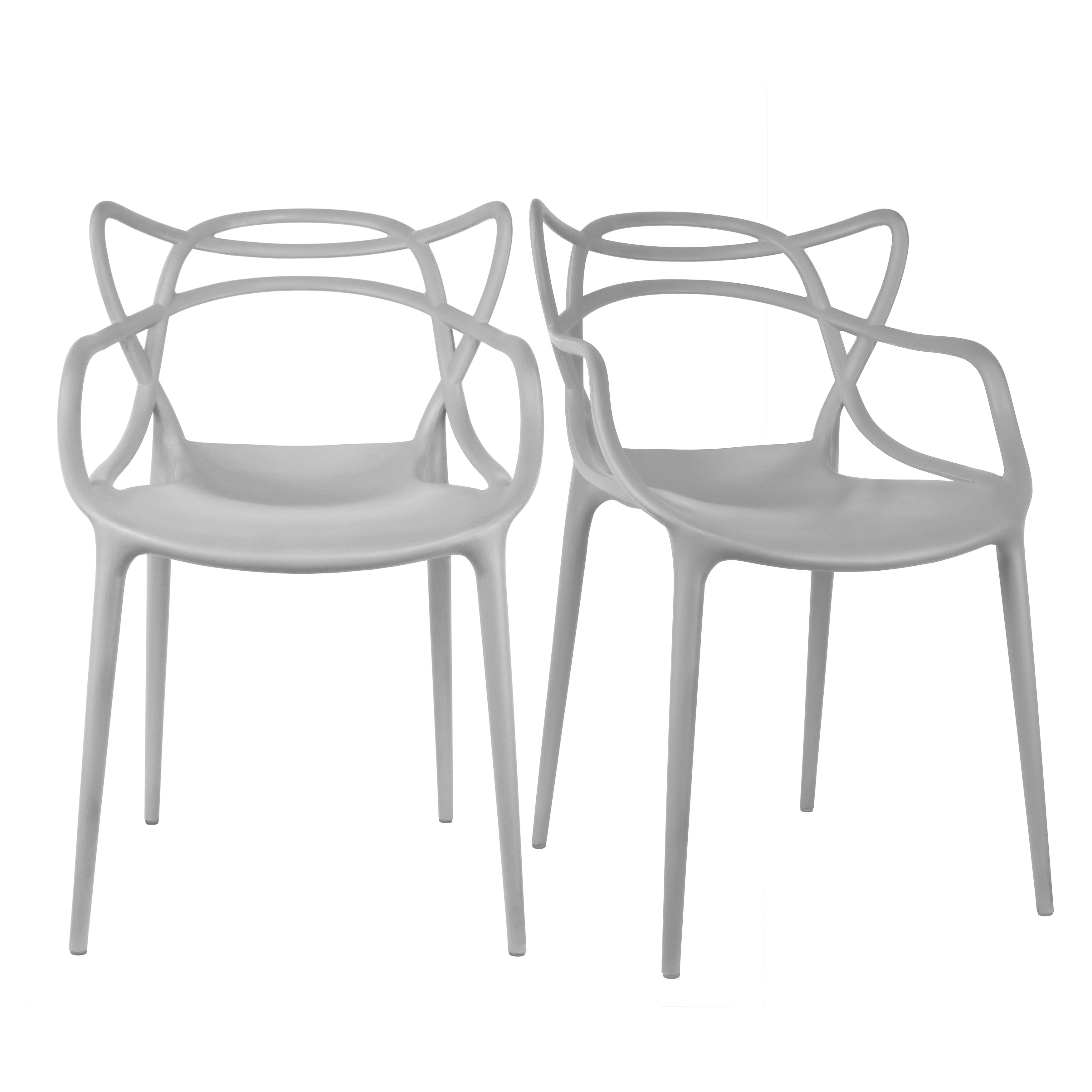 2Xhome Set Of 2 Modern Contemporary Stackable Design Master Chair Dining Arm Chair With Arms Home Outdoor Patio Garden Molded