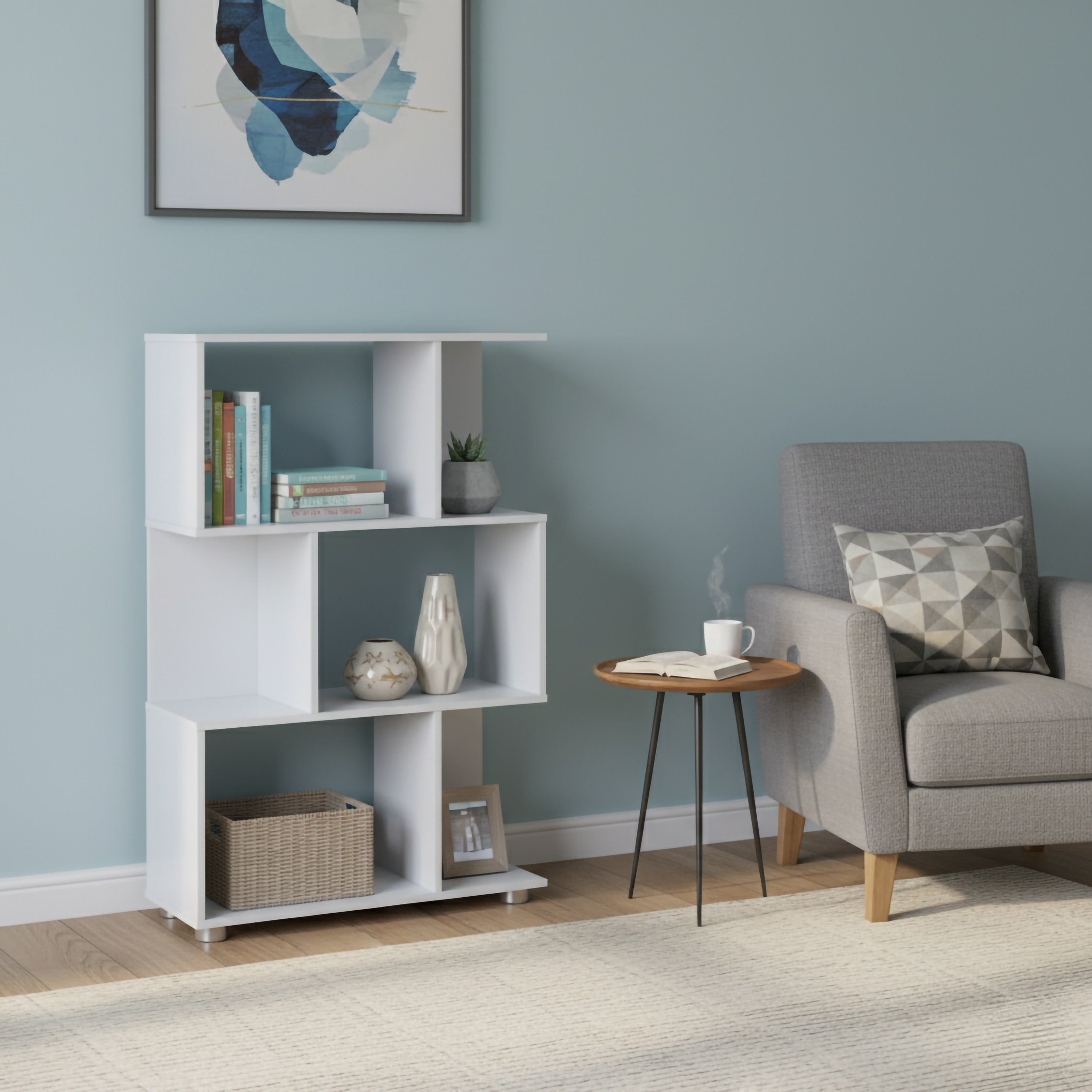 Modern Staggered White 3 Shelf Manor Bookcase