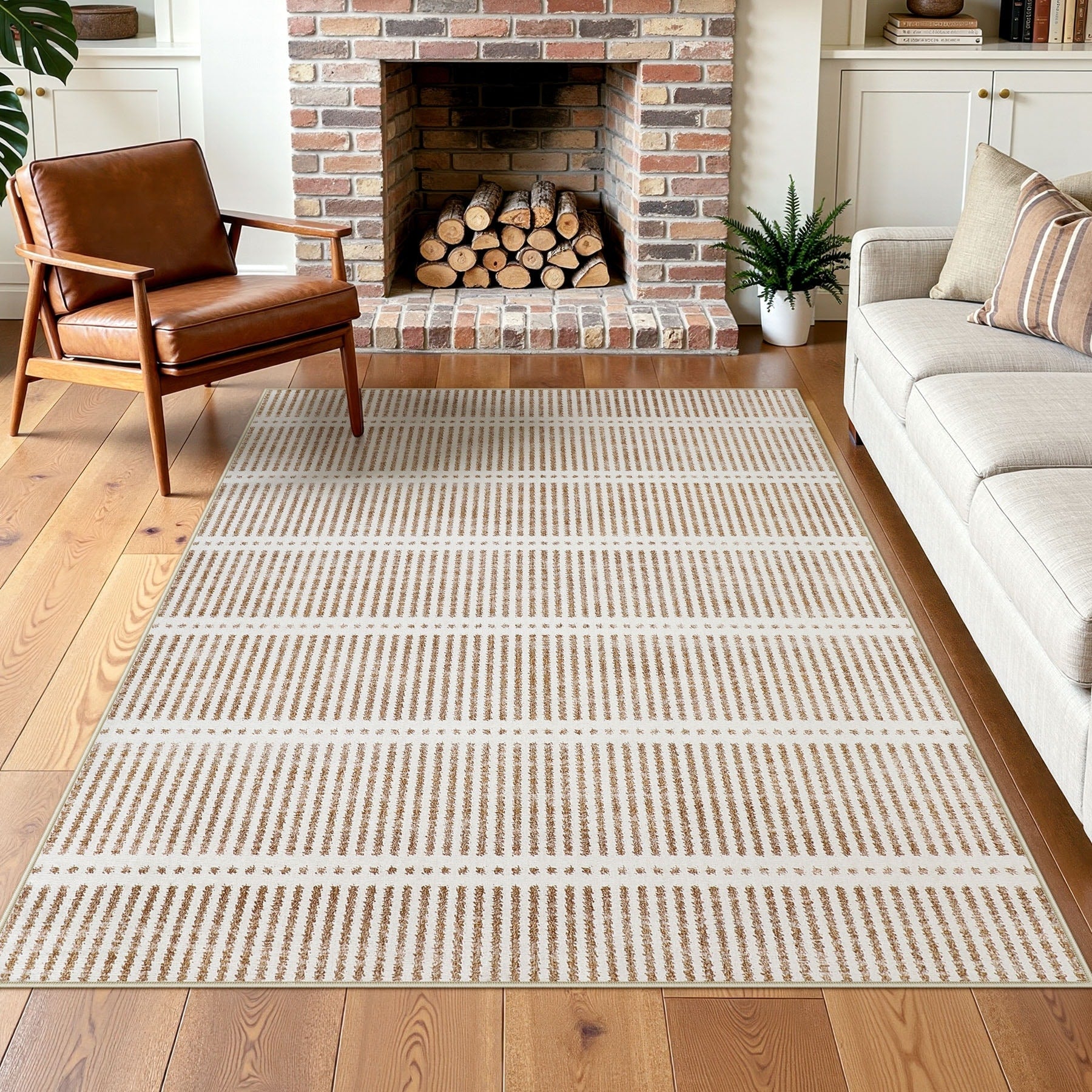 Modern Striped Area Rugs Washable Soft Chenille Non Slip Indoor Carpet