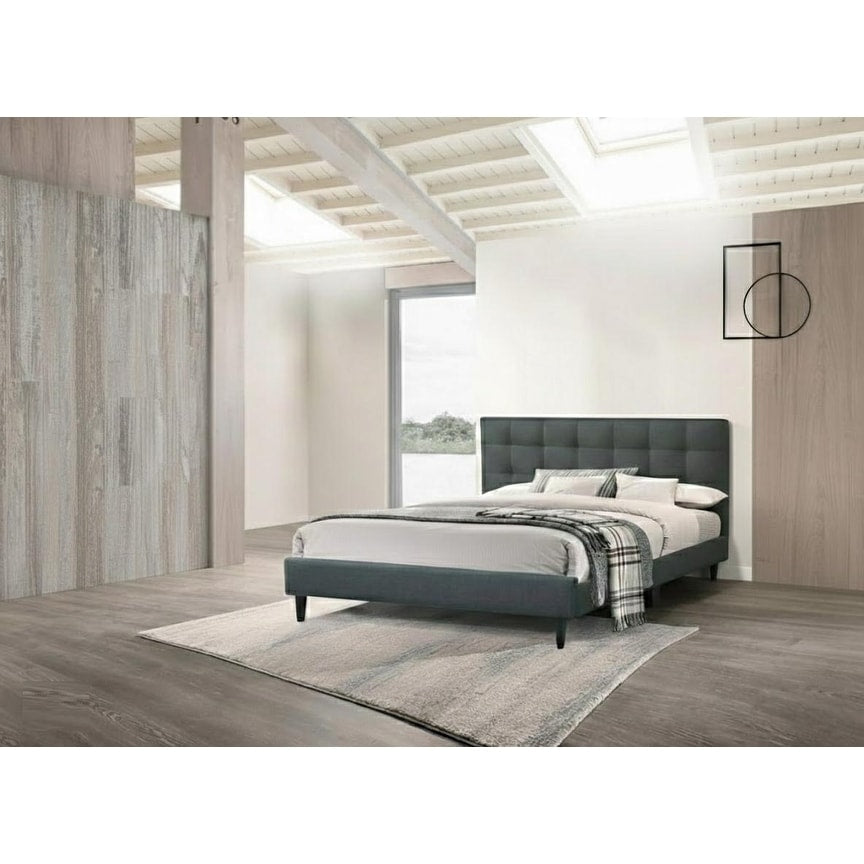 Modern Style 1Pc Bed Set Biscuit Tufting Plastic Tapered Legs Charcoal Finish Bedroom Furniture