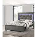 Modern Style 1Pc Bed Set Built In Led Lights Diamond Button Tufted Headboard Gray Finish Bedroom Furniture