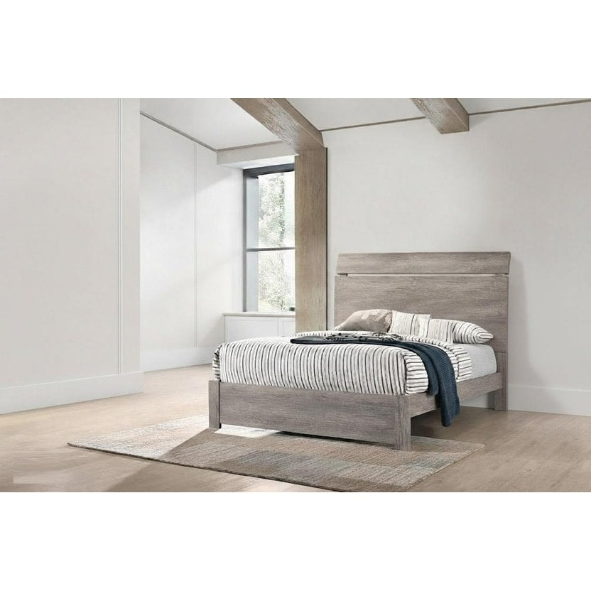 Modern Style 1Pc Bed Set Panel Headboard Low Profile Footboard Light Gray Finish Bedroom Furniture