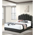 Modern Style 1Pc Bed Set Scalloped Tufting Built In Led Lights Charcoal Finish Bedroom Furniture