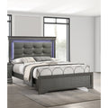 Modern Style 1Pc Bed Set Square Button Tufted Led Light Bracket Legs Gray Finish Bedroom Furniutre