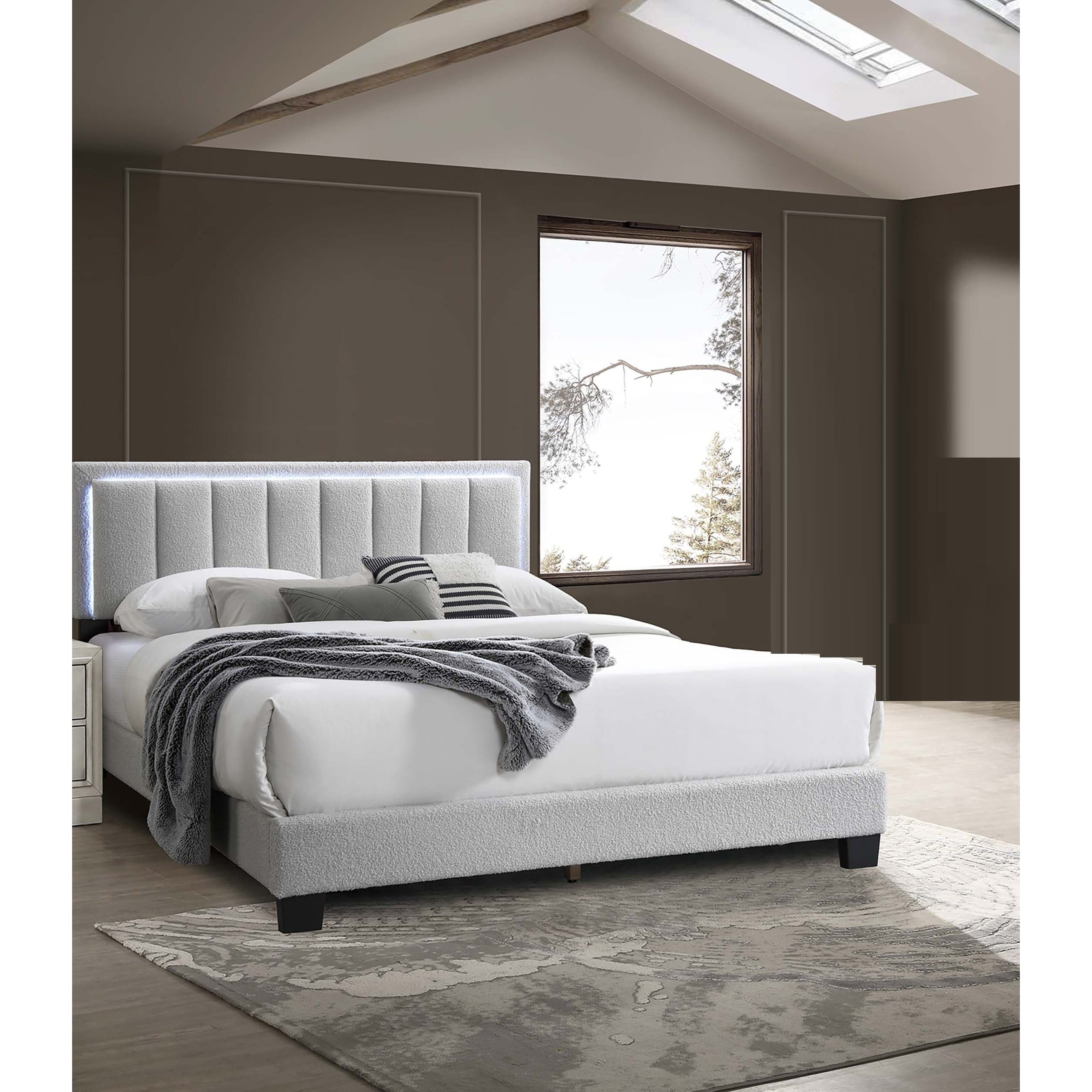Modern Style 1Pc Bed Set Tapered Legs Channel Tufting Headboard Light Gray Finish Bedroom Furniture