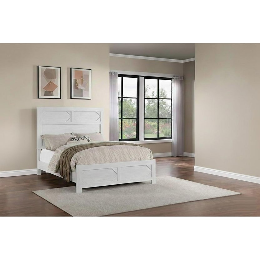 Modern Style 1Pc Bed Set White Finish High Headboard Wooden Design Bedroom Furniture