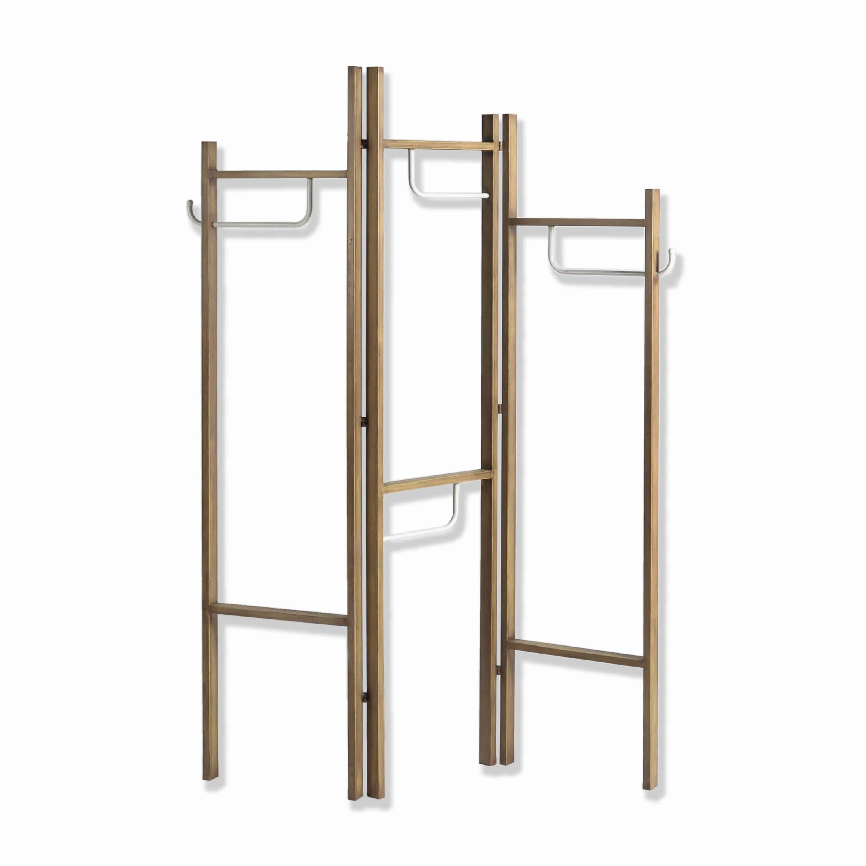 Modern Style 3 Panel Metal Screen With Hooks And Rod Hangings Brown