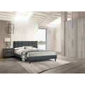 Modern Style 3Pc Bed 2X Nightstand Set Charcoal Finish Metal Handles Biscuit Tufting Bedroom Furniture
