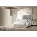 Modern Style 3Pc Bed 2X Nightstand Set Diamond Knobs Handles Tufted Headboard Cream Finish Bedroom Furniture