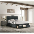 Modern Style 3Pc Bed 2X Nightstand Set Diamond Knobs Nailhead Trim Charcoal And Black Finish Bedroom Furniture