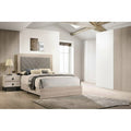 Modern Style 3Pc Bed 2X Nightstand Set Padded Headboard Faux Marble Top Cream Finish