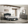 Modern Style 4Pc Bed Set Button Tufted Headboard Tapered Legs Diamond Knobs Charcoal And Black Finish Bedroom Furniture
