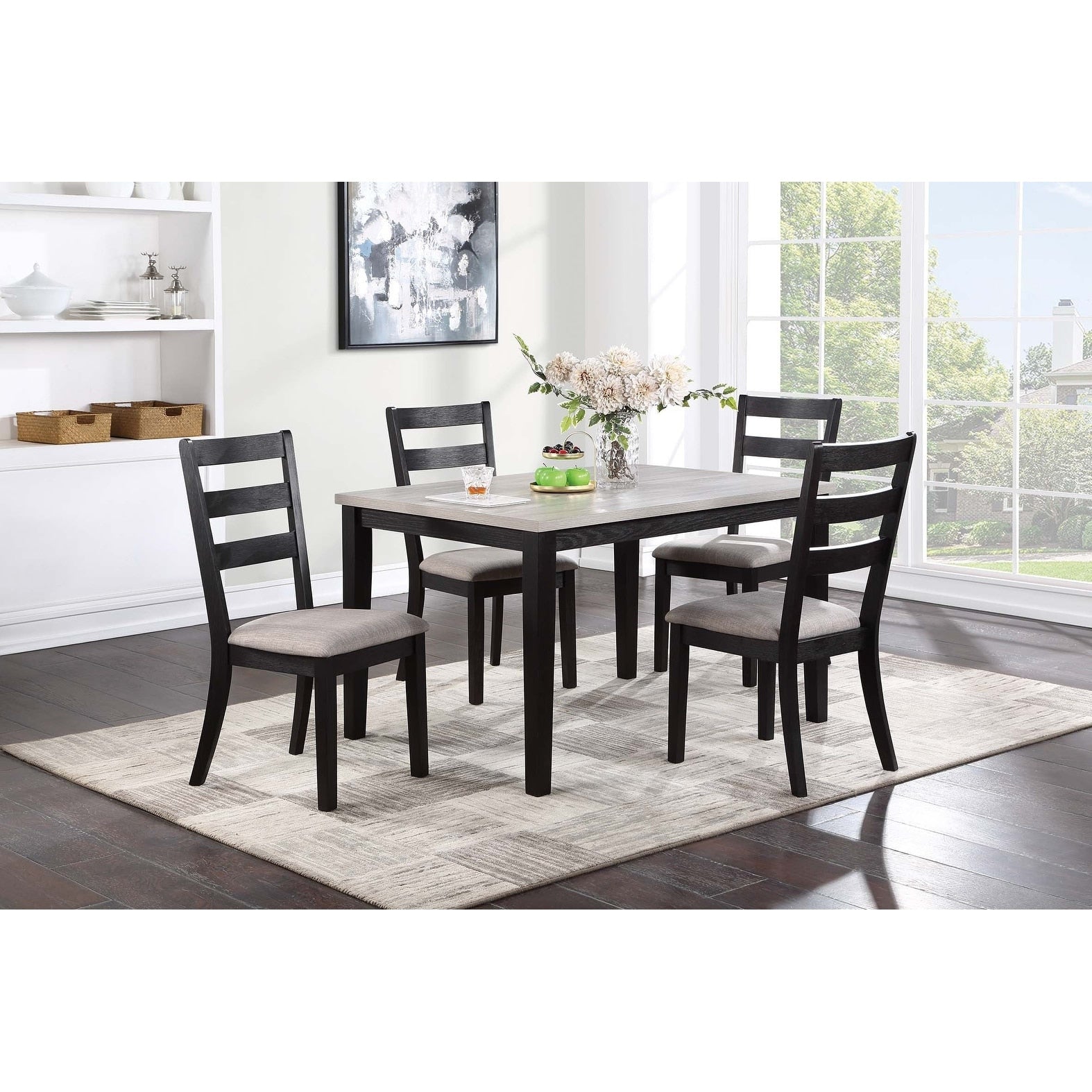 Modern Style 5Pc Dining Set Two Tone Design Black Finish