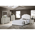 Modern Style Bed Dresser Mirror Nightstand And Chest Set Silver Handles Tapered White Finish Bedroom Furniture