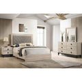 Modern Style Bed Dresser Mirror Nightstand Set 4Pc Tapered Legs Diamond Knobs Handles Cream Finish Bedroom Furniture