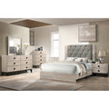 Modern Style Bed Set Diamond Shaped Knobs Platform Bed Tufted Headboard Cream Finish Bedroom Furniture
