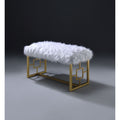 Modern Style Faux Fur Upholstered Bench With Geometrical Side Panels White And Gold