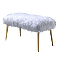 Modern Style Faux Fur Upholstered Metal Bench With Tapered Legs White And Gold