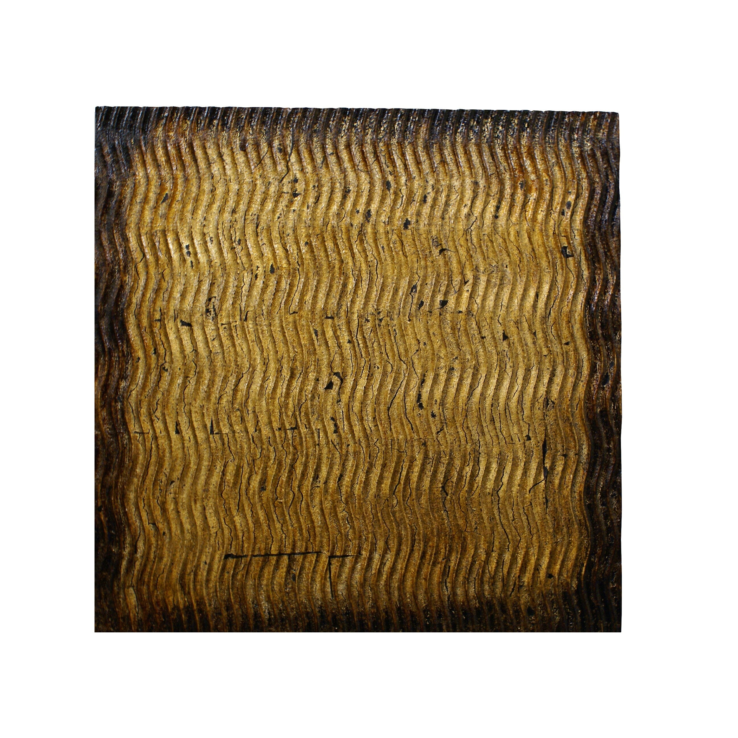 Modern Style Wood Wall Decor With Patterned Carving Large Gold Brown