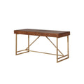 Modern Style Wooden Writing Desk With Unique Metal Legs Walnut Brown And Gold