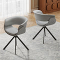 Modern Swivel Arm Dining Chair In Gray Faux Leather With Black Stainless Steel Legs For Dining Study