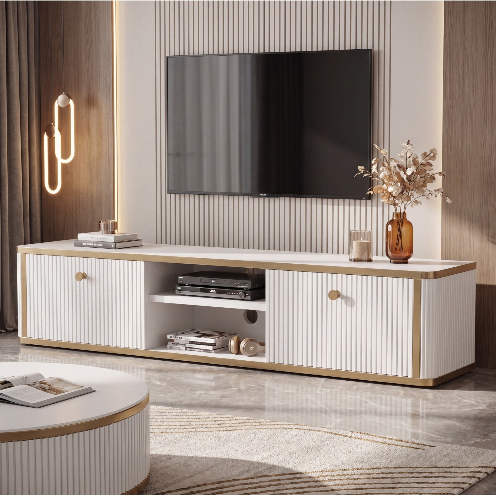 Modern Tv Stand For Tvs Up To 65 Inches White And Gold 55.11 L X 11.81 W X 11.81 H
