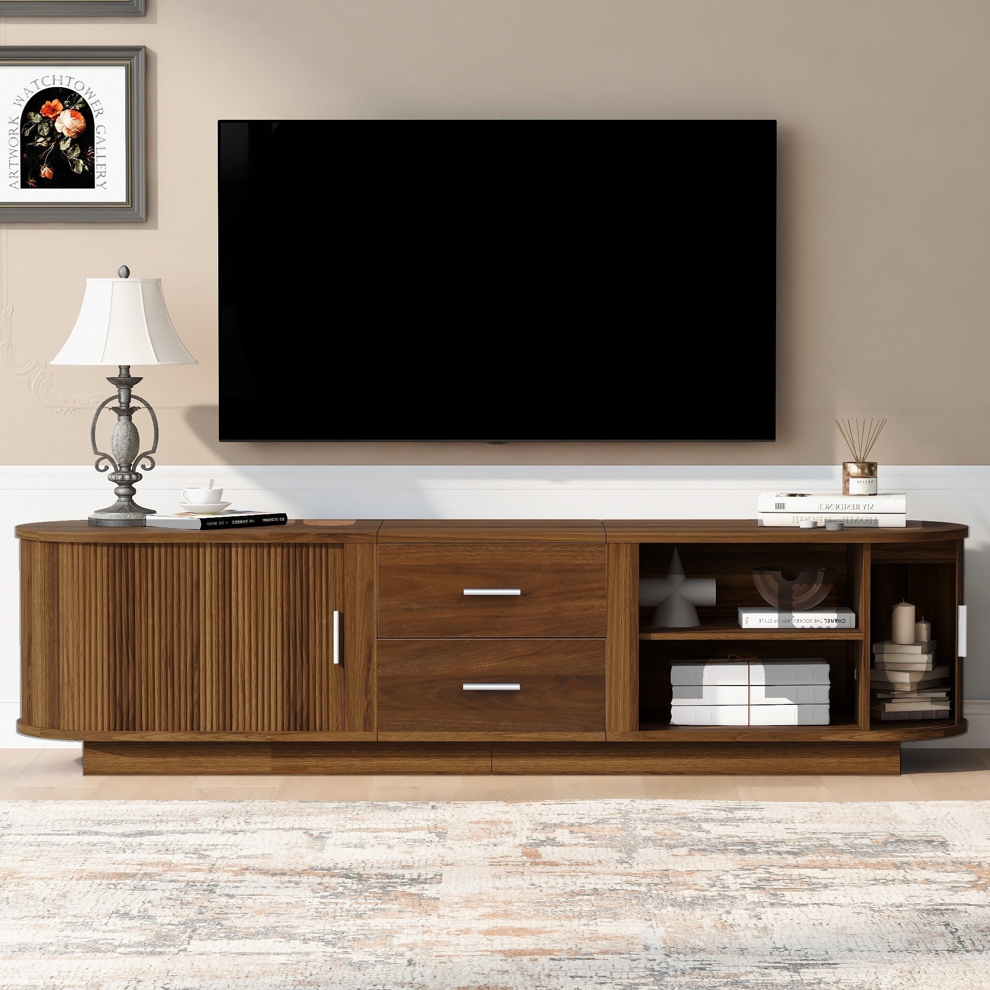 Modern Tv Stand With Drawers And Hidden Sliding Storage For 65 70 Tvs