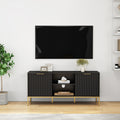 Modern Tv Stand With Wave Design Doors Golden Legs And Handles Soft Close Hinges Open Shelf Adjustable Shelf