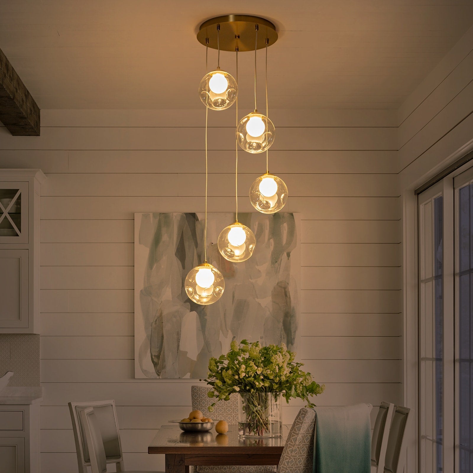 Modern Textured Glass Globe Pendant Light Frosted Shade Dining Room