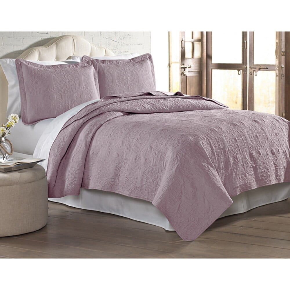 Amrapur Overseas Solid Embroidered Quilted 3 Piece Coverlet Set