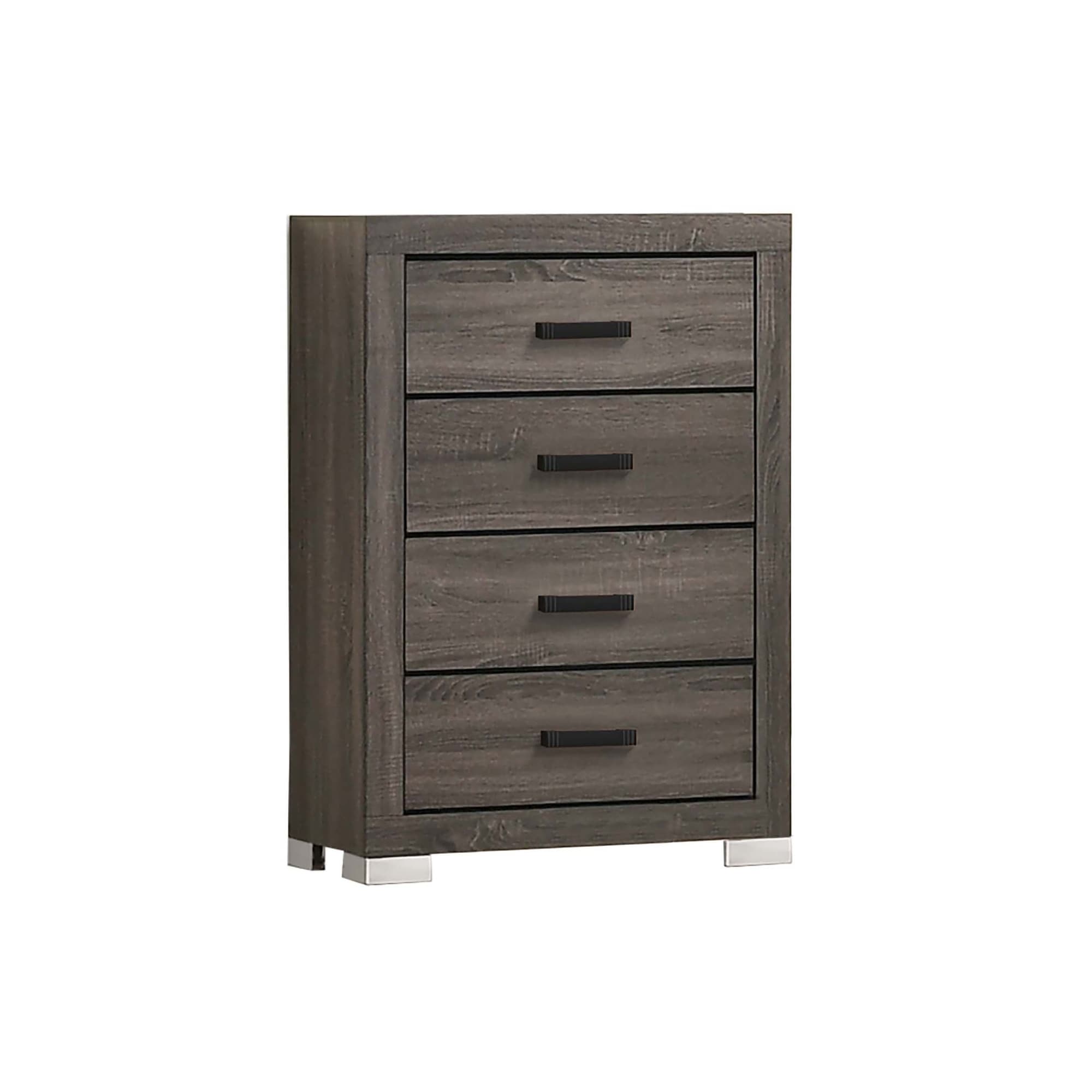 Modern Transitional Gray Wooden Chest With Bar Handle Bedroom Fit