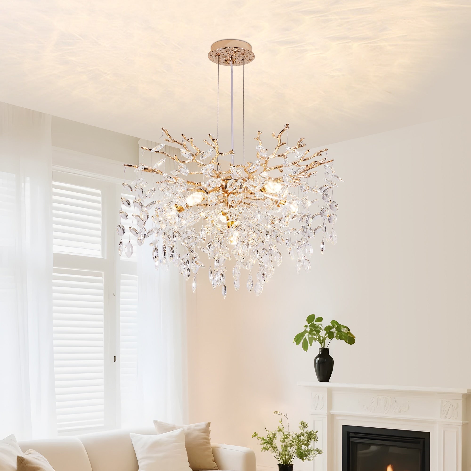 Modern Tree Branch Crystal Chandelier Luxury Gold Crystal Pendant Lighting 23.6 Contemporary 8 Light Chandeliers