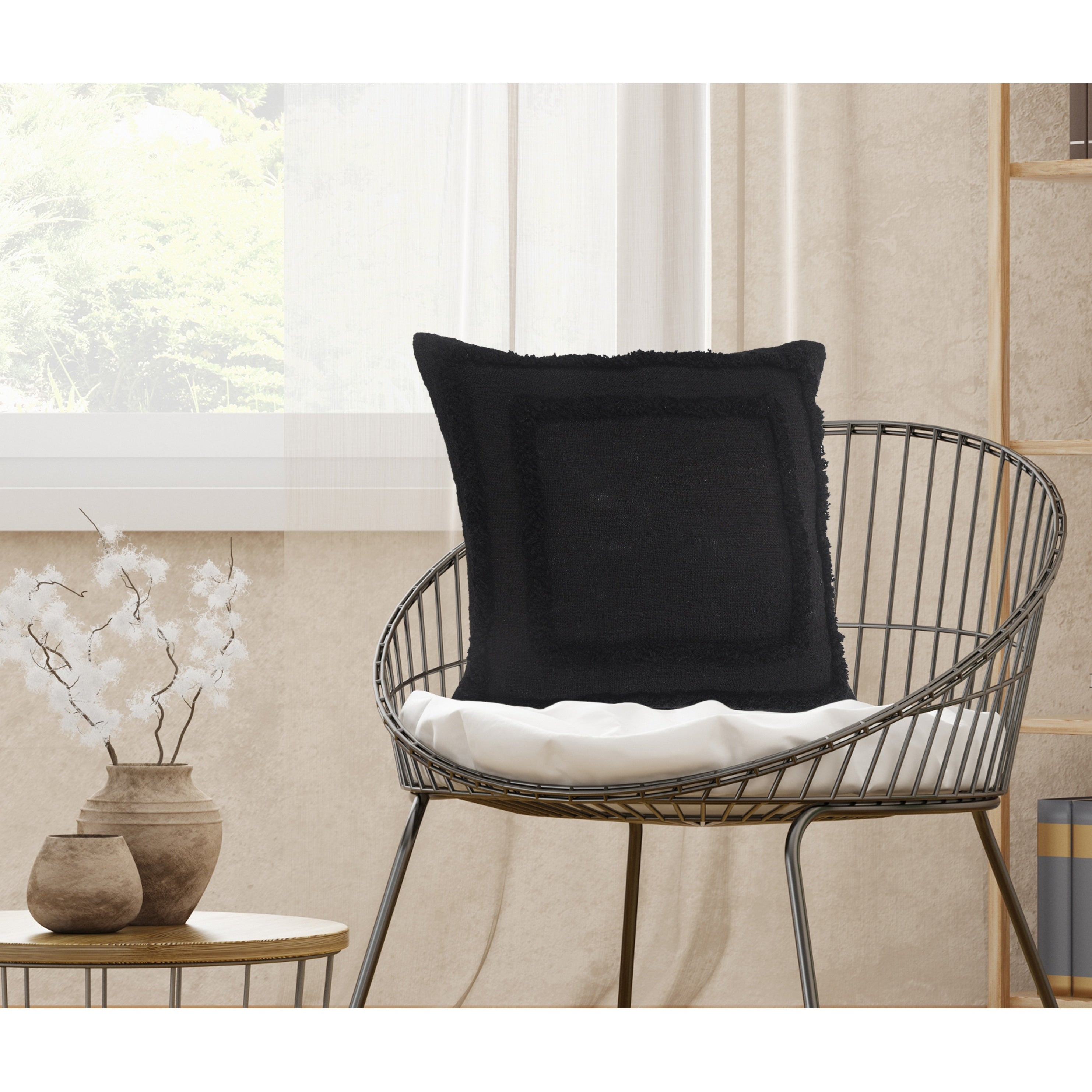 Modern Tufted Solid Black Throw Pillow
