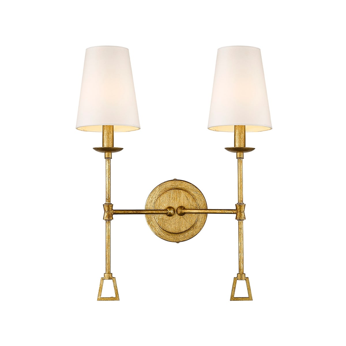 Modern Two 2 Light Wall Sconce With Shade In Antique Gold N A