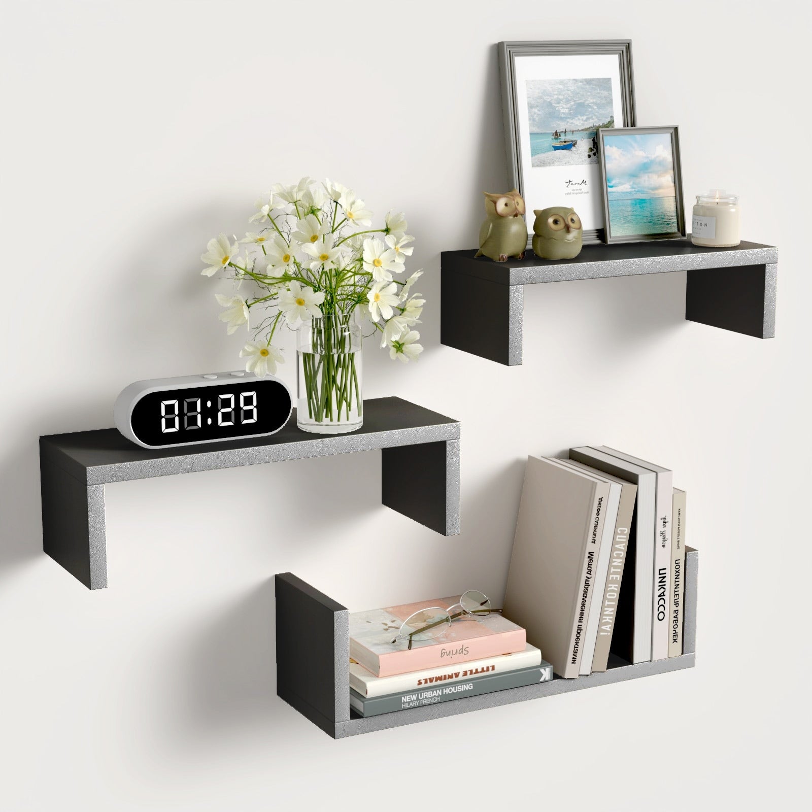 Modern U Shape Floating Shelves Set Of 3 Or 5 Wall Mounted Organizer