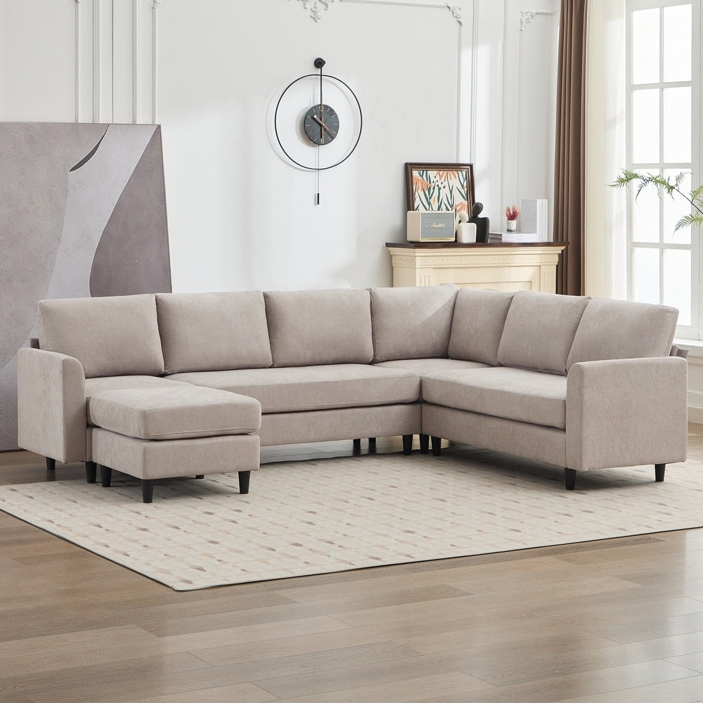 Modern U Shaped Chenille Modular Sectional Sofa With Ottoman Overized Corner Couch For Living Room 107 W