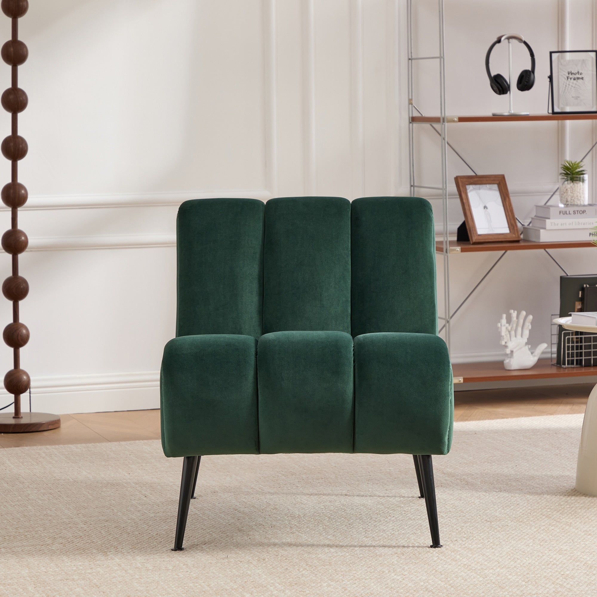 Modern Upholstered Armless Chair With Metal Legs Green Velvet Accent Chair Side Chair Reading Chair Reception Chair