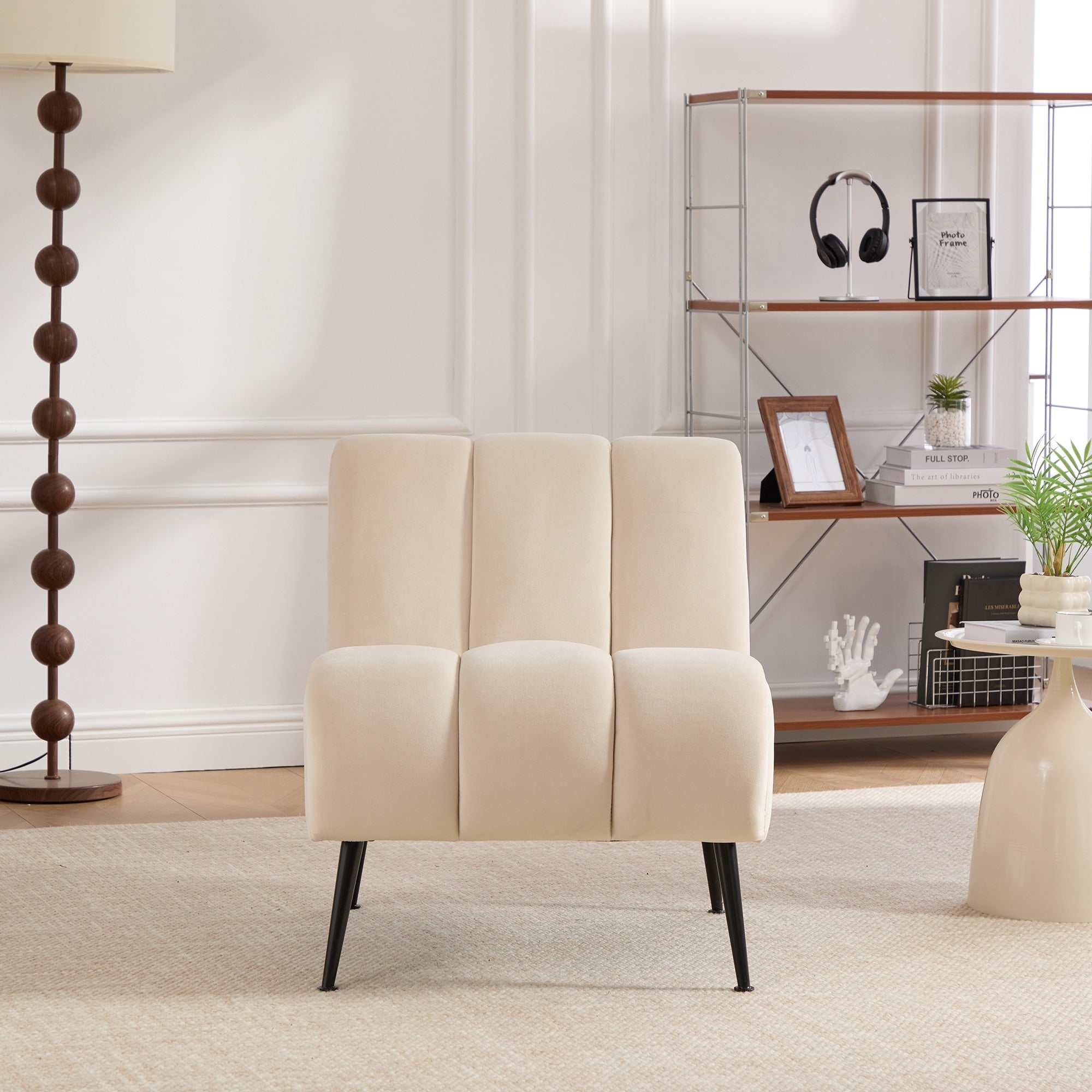 Modern Upholstered Armless Chair With Metal Legs Velvet Accent Chair Side Chair Reading Chair Reception Chair